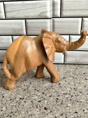 Vintage Hand Carved Solid Wood Elephant Statue